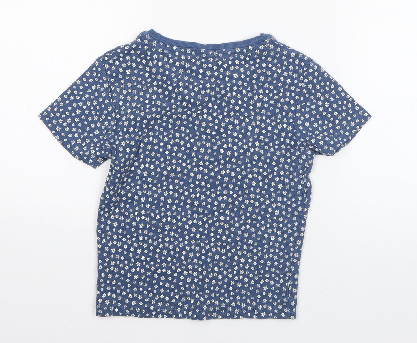 George Girls Blue Floral Cotton Basic T-Shirt Size 10-11 Years V-Neck Pullover