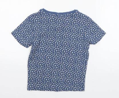 George Girls Blue Floral Cotton Basic T-Shirt Size 10-11 Years V-Neck Pullover