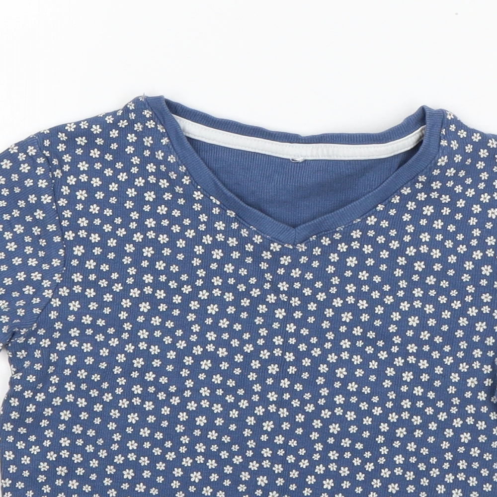 George Girls Blue Floral Cotton Basic T-Shirt Size 10-11 Years V-Neck Pullover