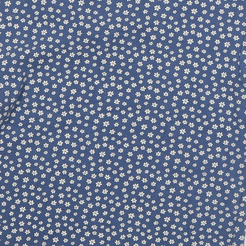 George Girls Blue Floral Cotton Basic T-Shirt Size 10-11 Years V-Neck Pullover
