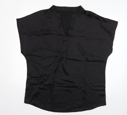 SheIn Womens Black  Polyester Basic Button-Up Size L V-Neck