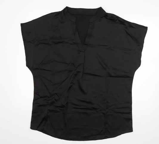 SheIn Womens Black  Polyester Basic Button-Up Size L V-Neck