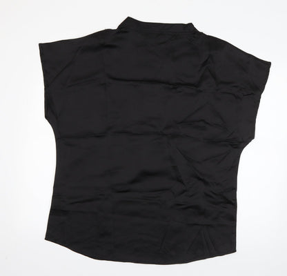 SheIn Womens Black  Polyester Basic Button-Up Size L V-Neck