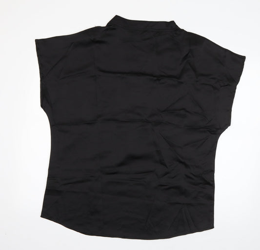 SheIn Womens Black  Polyester Basic Button-Up Size L V-Neck