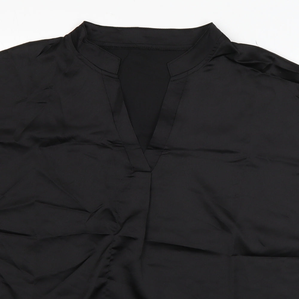 SheIn Womens Black  Polyester Basic Button-Up Size L V-Neck