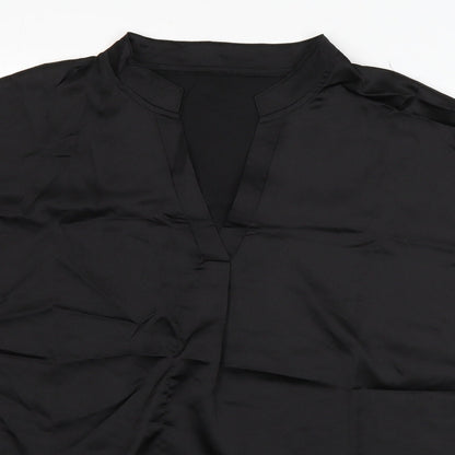 SheIn Womens Black  Polyester Basic Button-Up Size L V-Neck