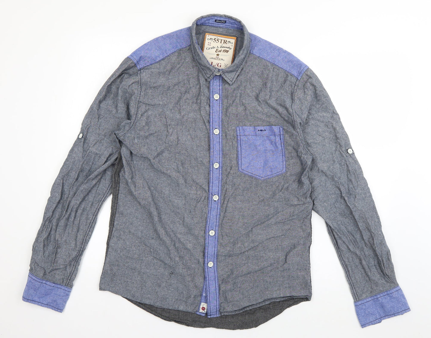 Soul Star Mens Grey  Cotton  Button-Up Size L Collared Button