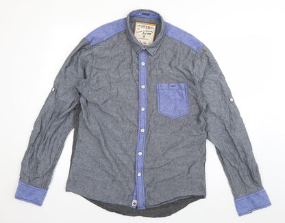 Soul Star Mens Grey  Cotton  Button-Up Size L Collared Button