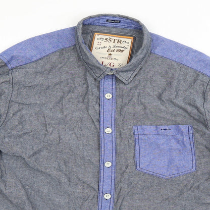 Soul Star Mens Grey  Cotton  Button-Up Size L Collared Button