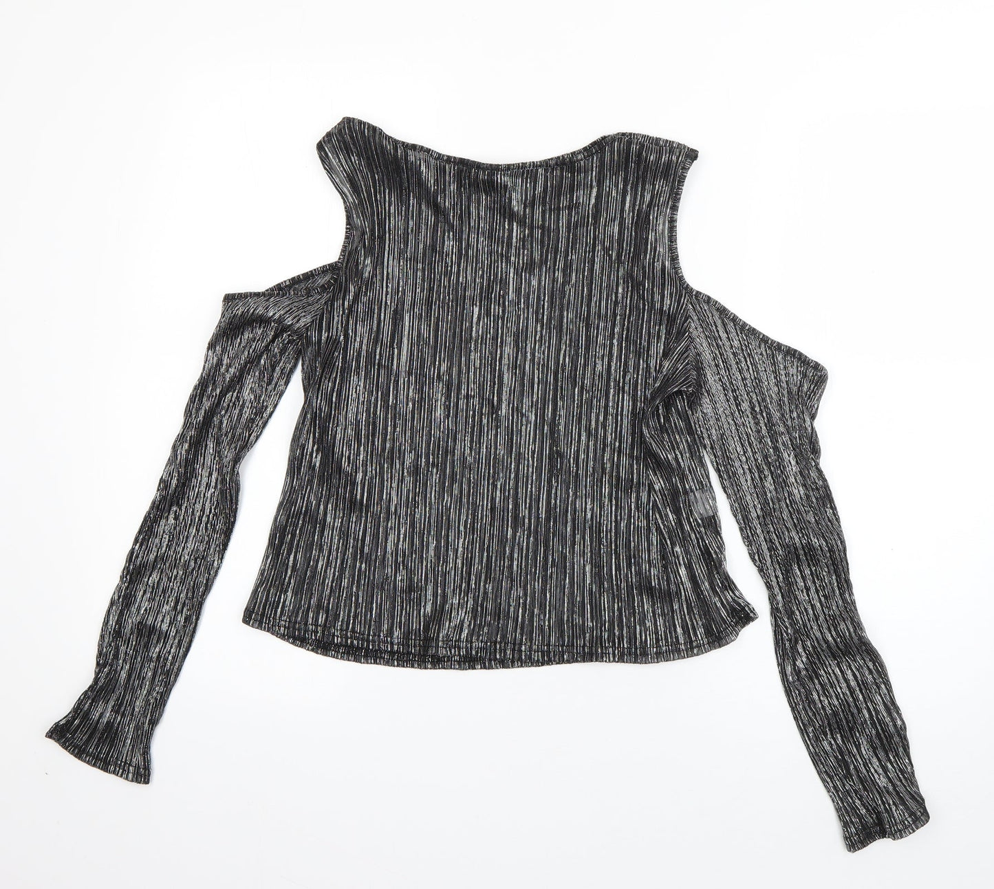 Parisian Womens Silver  Polyester Basic T-Shirt Size 14 Boat Neck - Pleated