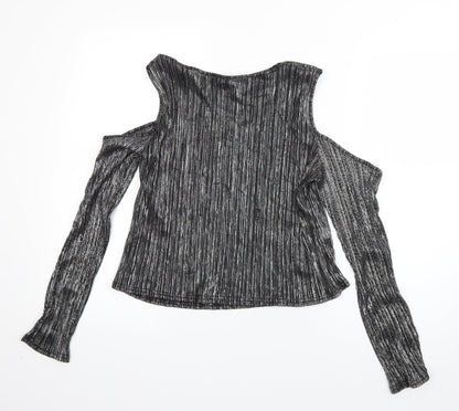 Parisian Womens Silver  Polyester Basic T-Shirt Size 14 Boat Neck - Pleated