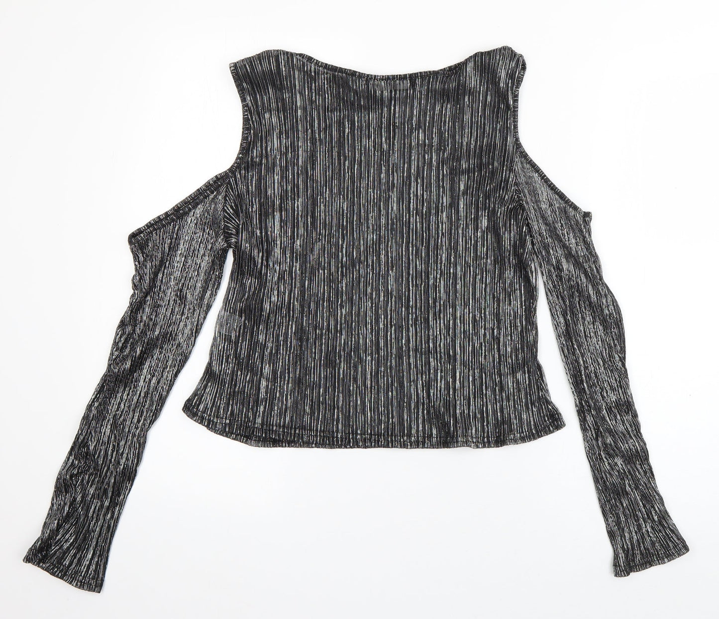 Parisian Womens Silver  Polyester Basic T-Shirt Size 14 Boat Neck - Pleated