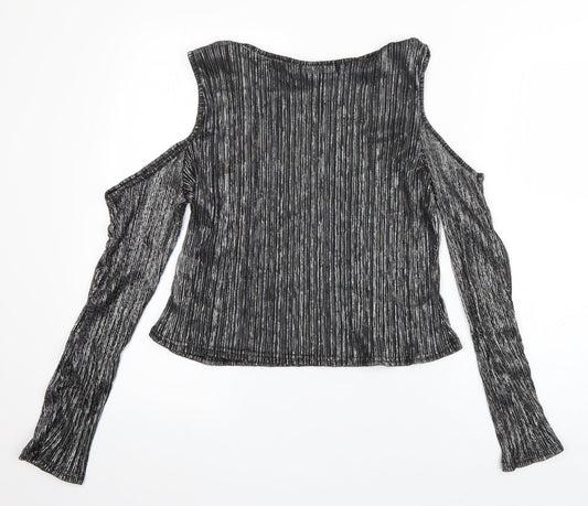 Parisian Womens Silver  Polyester Basic T-Shirt Size 14 Boat Neck - Pleated