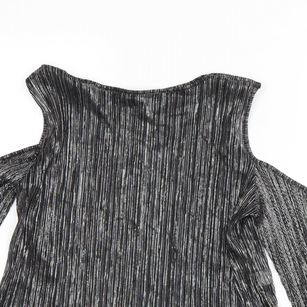 Parisian Womens Silver  Polyester Basic T-Shirt Size 14 Boat Neck - Pleated