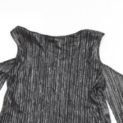 Parisian Womens Silver  Polyester Basic T-Shirt Size 14 Boat Neck - Pleated