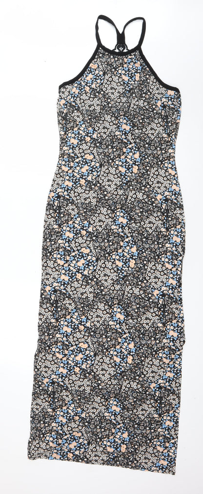 Miss Selfridge Womens Black Geometric Viscose Maxi  Size 10  Round Neck Pullover - lace back