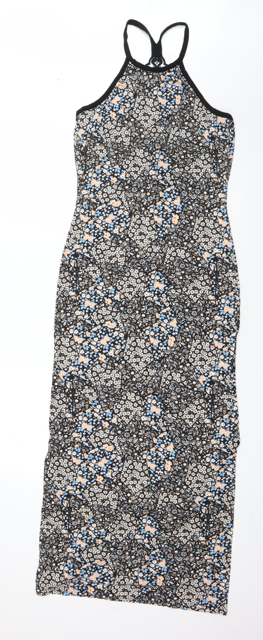 Miss Selfridge Womens Black Geometric Viscose Maxi  Size 10  Round Neck Pullover - lace back