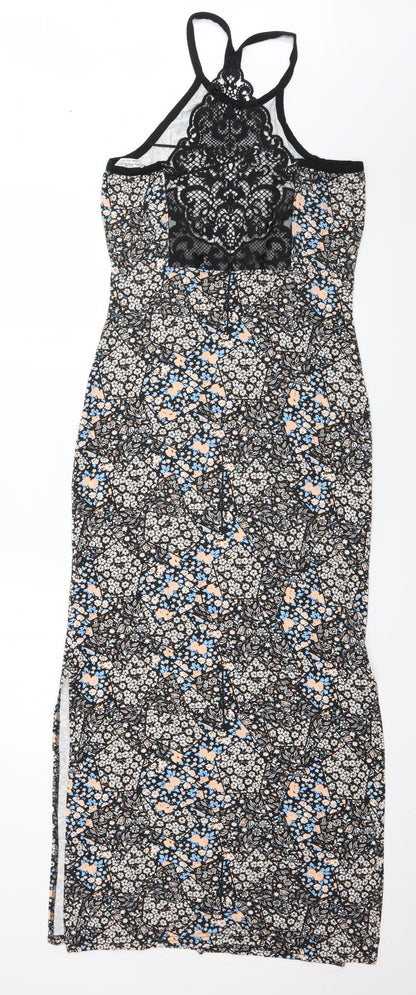 Miss Selfridge Womens Black Geometric Viscose Maxi  Size 10  Round Neck Pullover - lace back