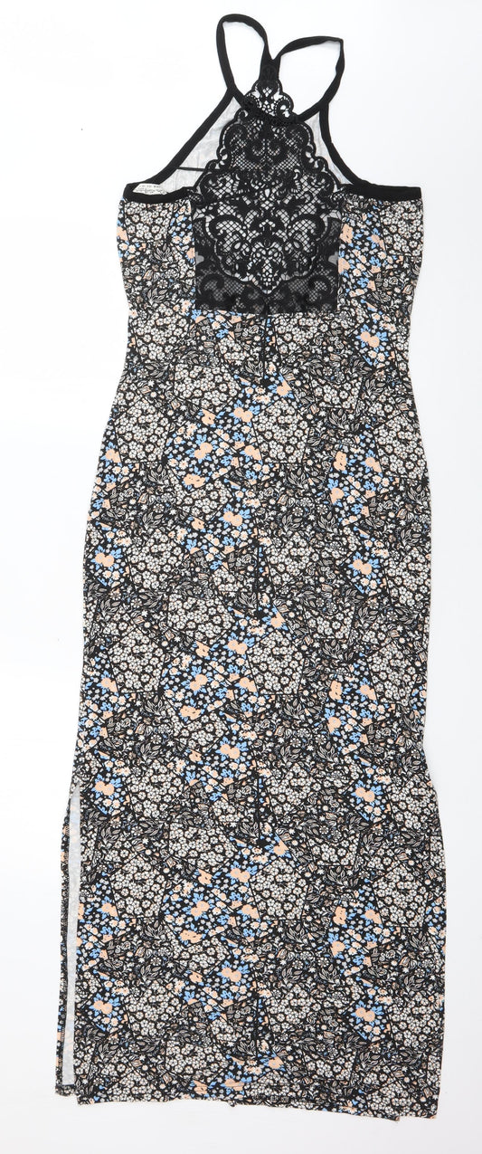 Miss Selfridge Womens Black Geometric Viscose Maxi  Size 10  Round Neck Pullover - lace back