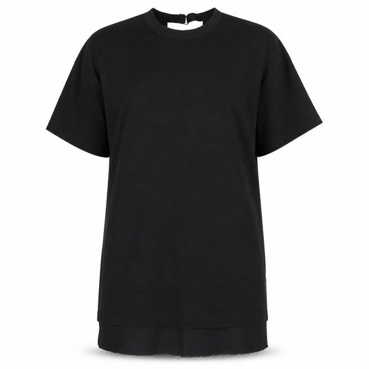 Front view of Sparkle & Fade women’s black cotton t-shirt dress, size M, round neck pullover