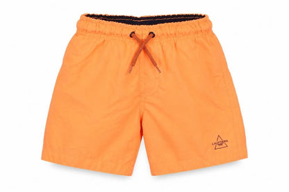 Front view of Primark boys’ orange polyester sweat shorts, size 2-3, years regular drawstring