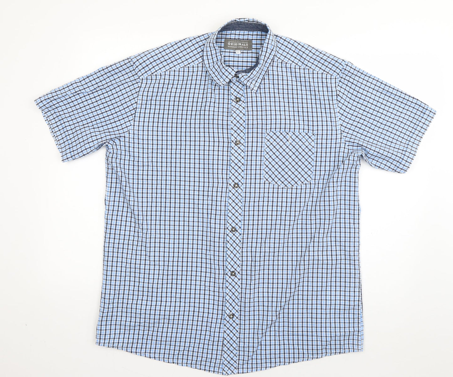 Mens UK Size L Originals Blue  Button-Up Short Sleeve Casual Shirt