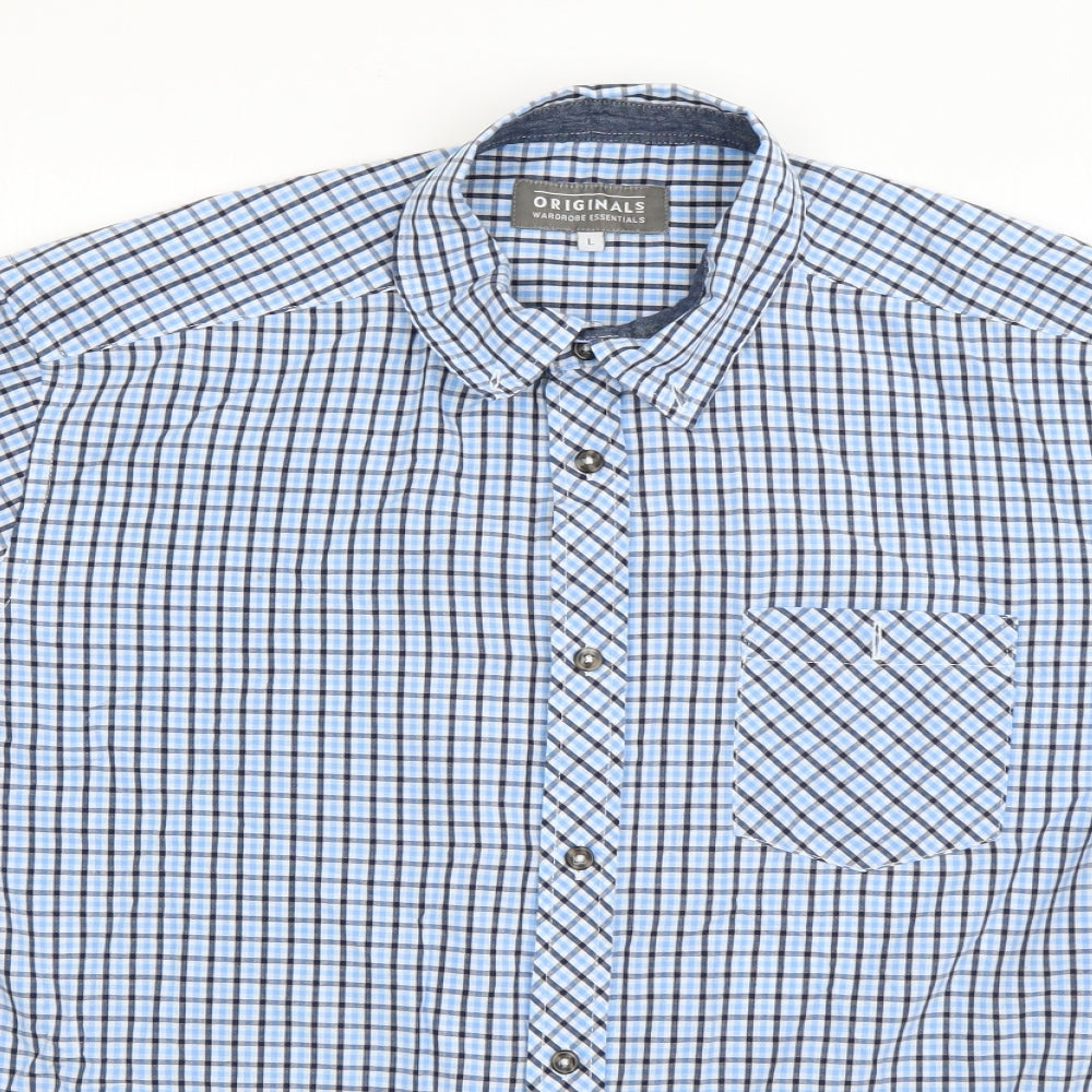 Mens UK Size L Originals Blue  Button-Up Short Sleeve Casual Shirt