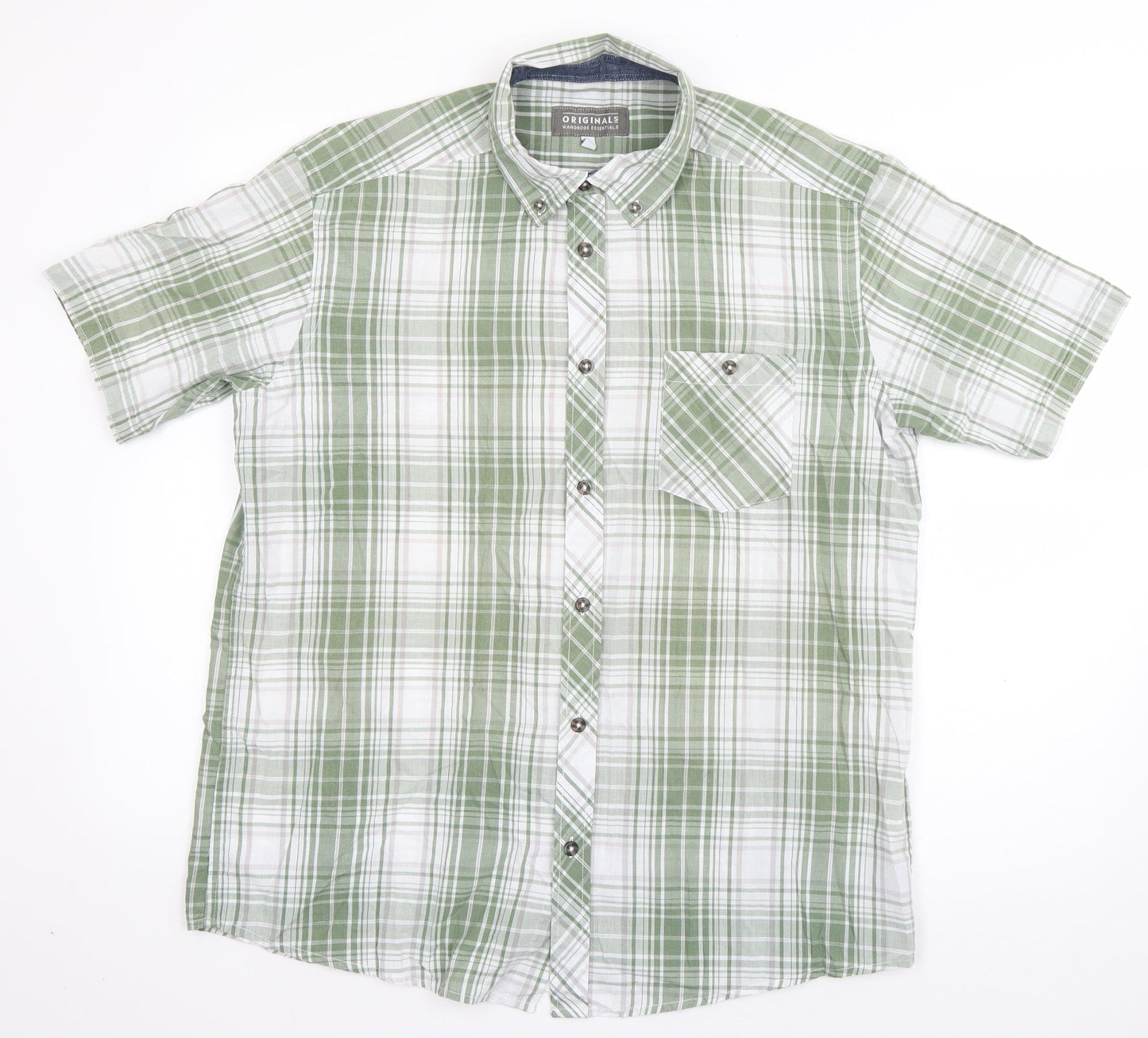 Mens UK Size L Originals Green  Button-Up Short Sleeve Casual Shirt