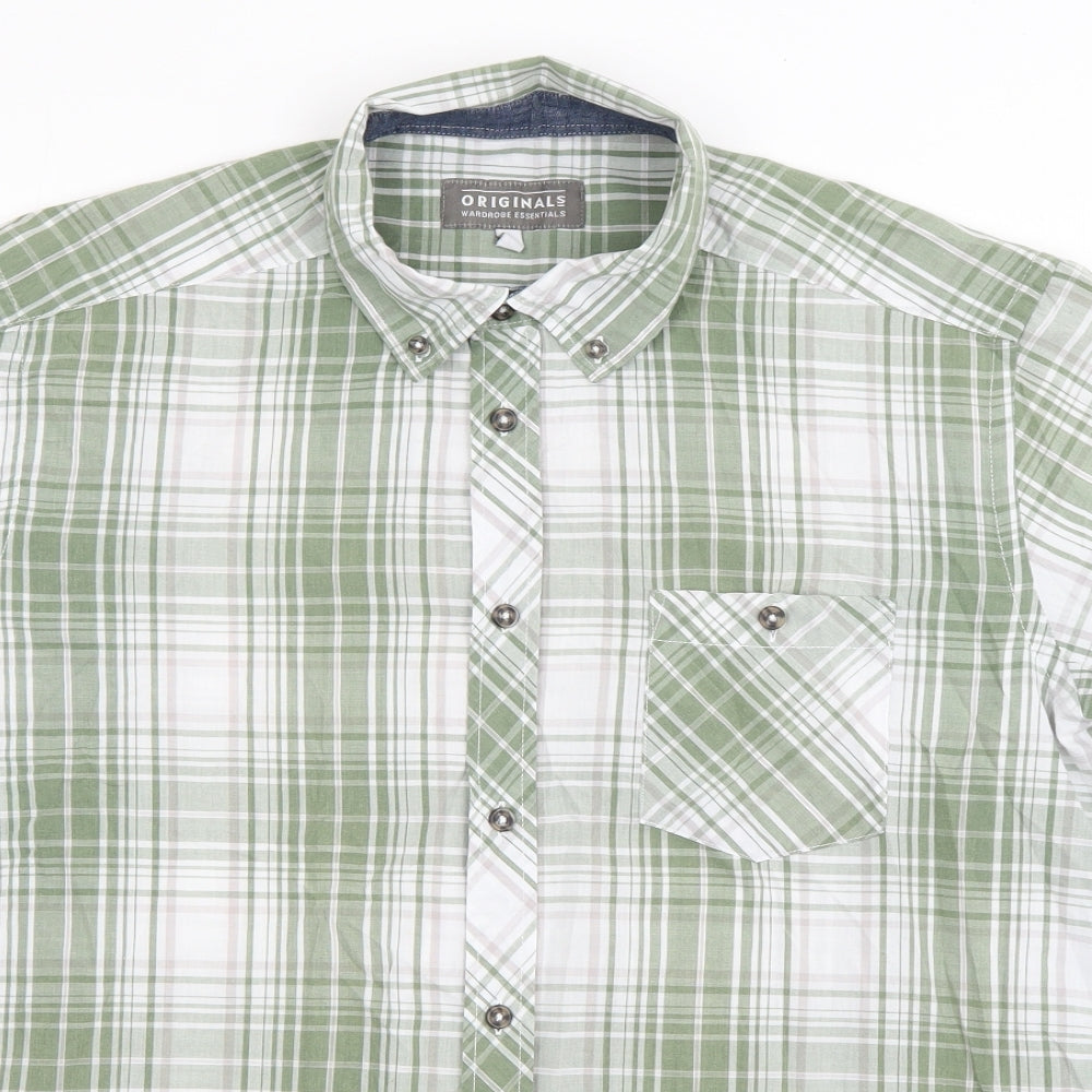 Mens UK Size L Originals Green  Button-Up Short Sleeve Casual Shirt
