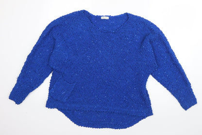 Miss Line Womens Blue Scoop Neck  Wool Pullover Jumper Size L