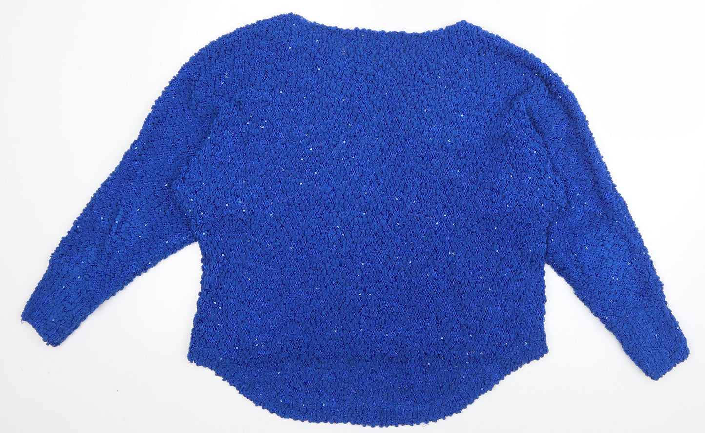 Miss Line Womens Blue Scoop Neck  Wool Pullover Jumper Size L