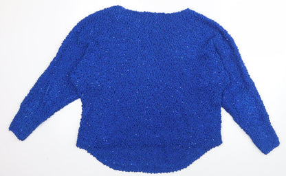Miss Line Womens Blue Scoop Neck  Wool Pullover Jumper Size L