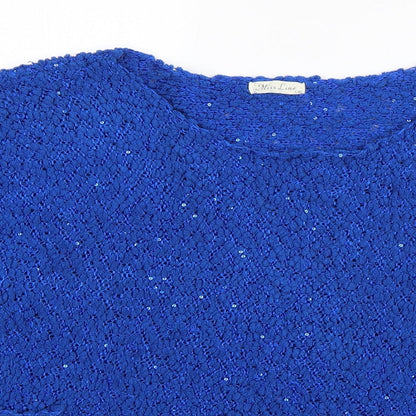 Miss Line Womens Blue Scoop Neck  Wool Pullover Jumper Size L