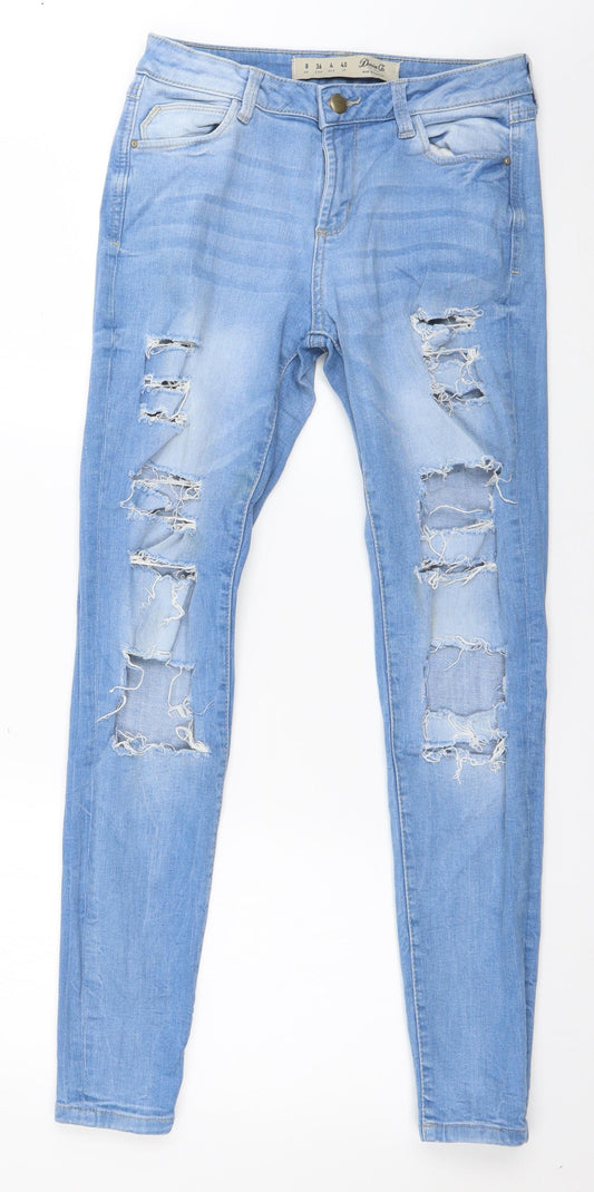 Denim & Co. Womens Blue  Cotton Skinny Jeans Size 8 L28 in Regular Button