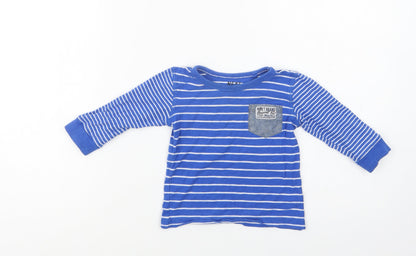 Additional front view of Next Baby Blue Striped Cotton Basic Blouse, size 9-12, Months Crew Neck