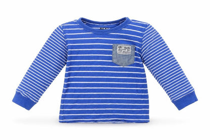 Front view of Next Baby Blue Striped Cotton Basic Blouse, size 9-12, Months Crew Neck