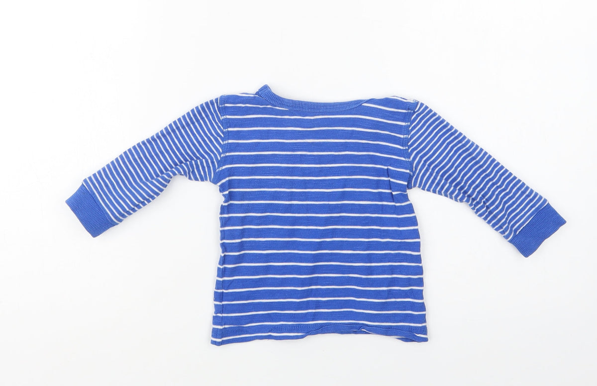 Back view of Next Baby Blue Striped Cotton Basic Blouse, size 9-12, Months Crew Neck