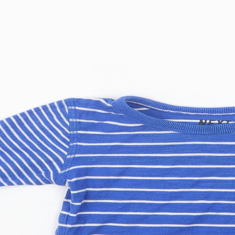Close-up detail of Next Baby Blue Striped Cotton Basic Blouse, size 9-12, Months Crew Neck
