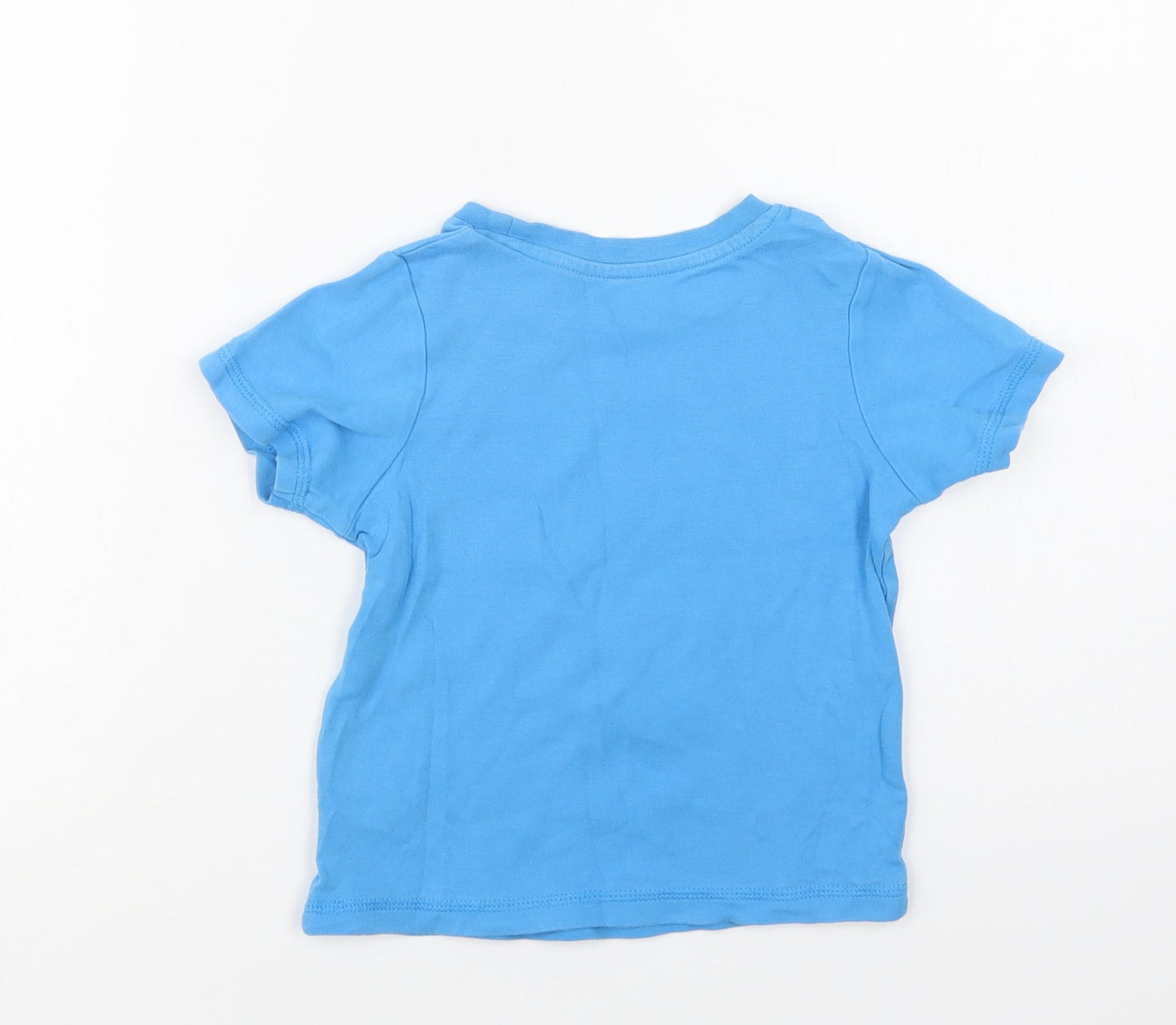 George Girls Blue  Cotton Basic T-Shirt Size 3-4 Years Crew Neck  - Shark