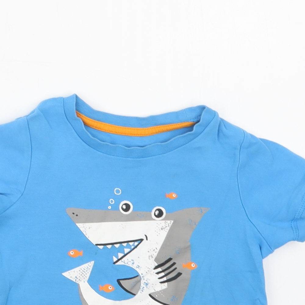 George Girls Blue  Cotton Basic T-Shirt Size 3-4 Years Crew Neck  - Shark