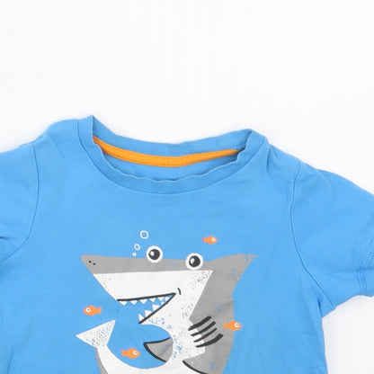 George Girls Blue  Cotton Basic T-Shirt Size 3-4 Years Crew Neck  - Shark