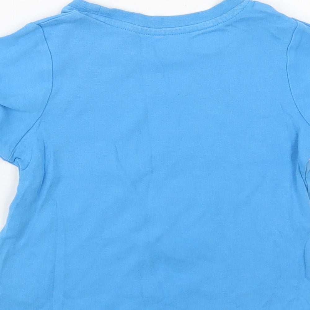 George Girls Blue  Cotton Basic T-Shirt Size 3-4 Years Crew Neck  - Shark