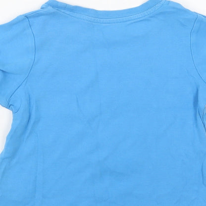 George Girls Blue  Cotton Basic T-Shirt Size 3-4 Years Crew Neck  - Shark