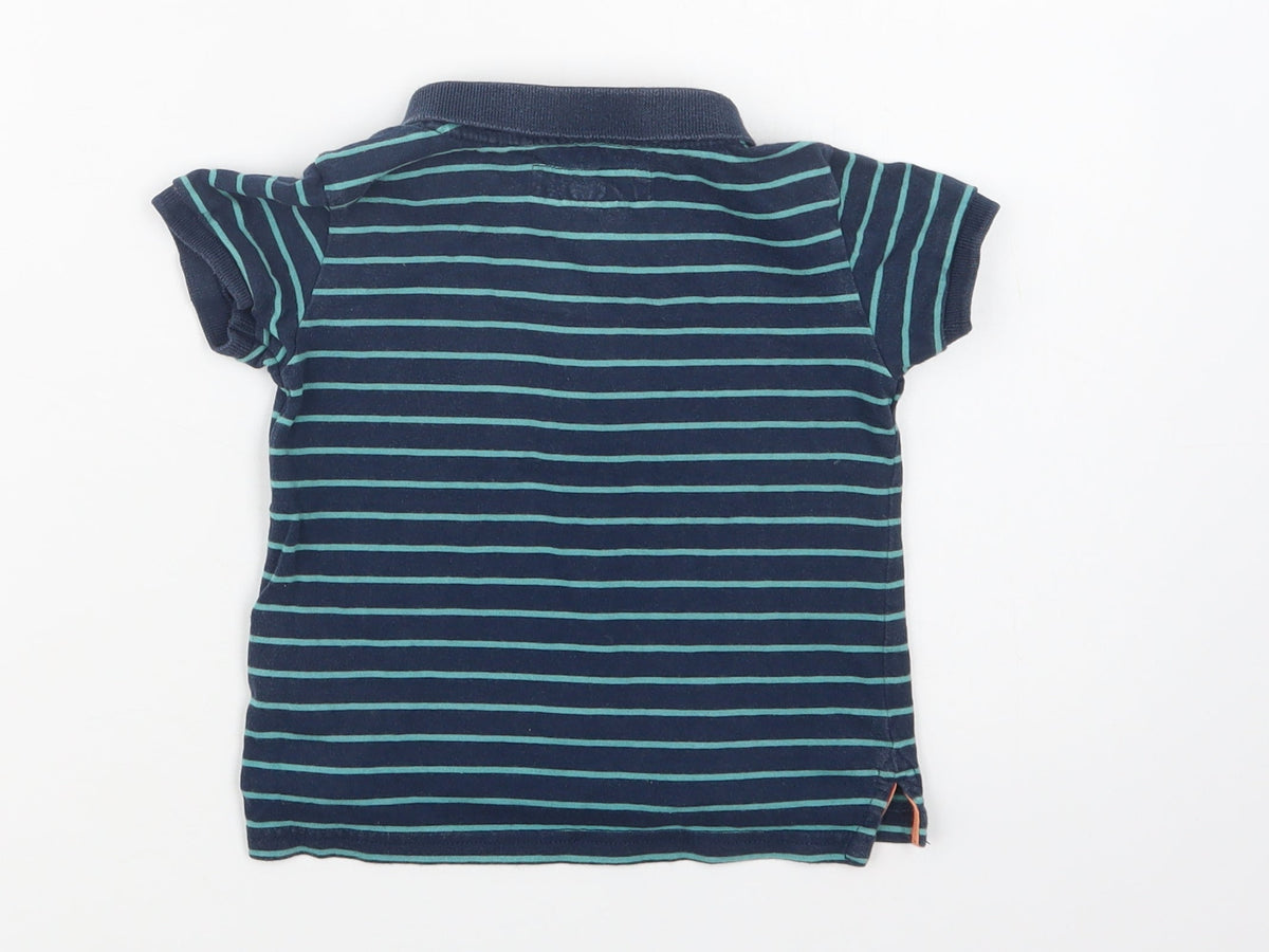 Back view of H&M Baby Green Striped Cotton Basic Polo, size 9-12, Months Collared Button