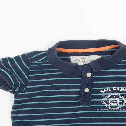 Close-up detail of H&M Baby Green Striped Cotton Basic Polo, size 9-12, Months Collared Button