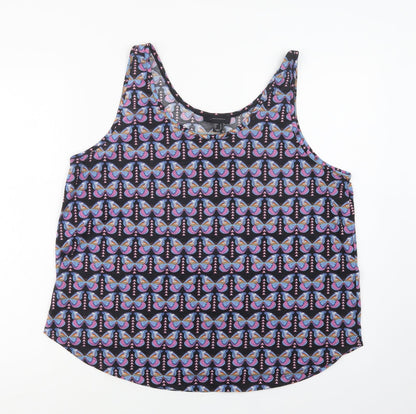 Primark Womens Black Geometric Polyester Basic Tank Size 18 Scoop Neck - Butterfly Print