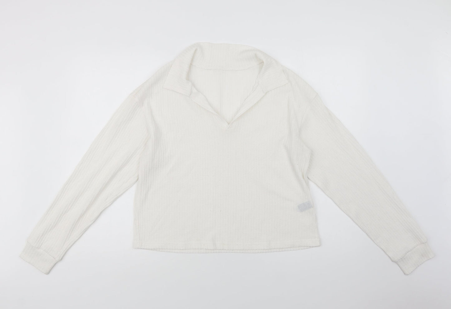 SheIn Womens White Collared  Polyester Pullover Jumper Size L