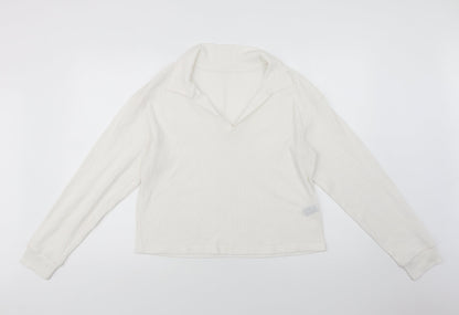 SheIn Womens White Collared  Polyester Pullover Jumper Size L