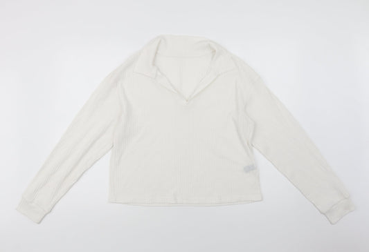 SheIn Womens White Collared  Polyester Pullover Jumper Size L