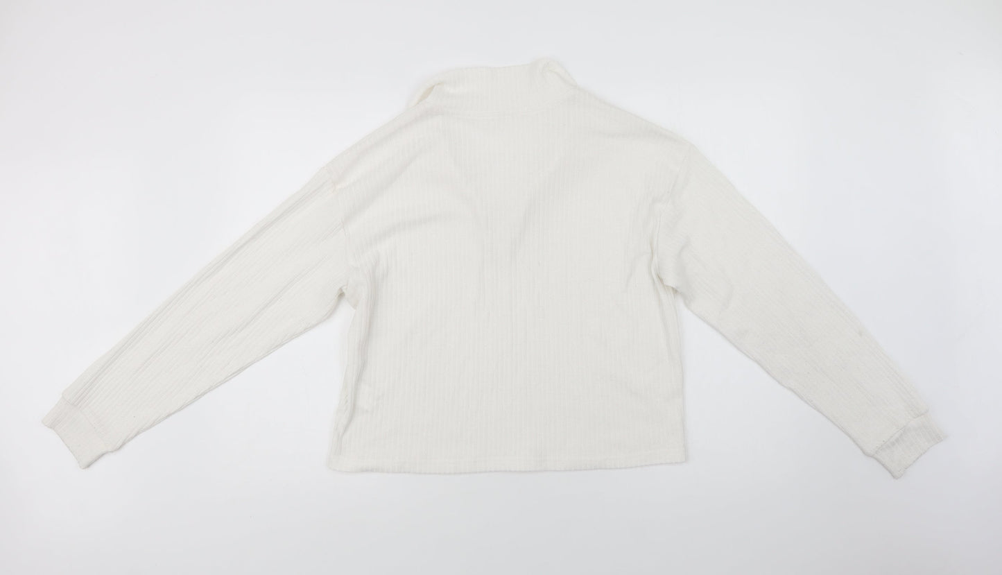 SheIn Womens White Collared  Polyester Pullover Jumper Size L